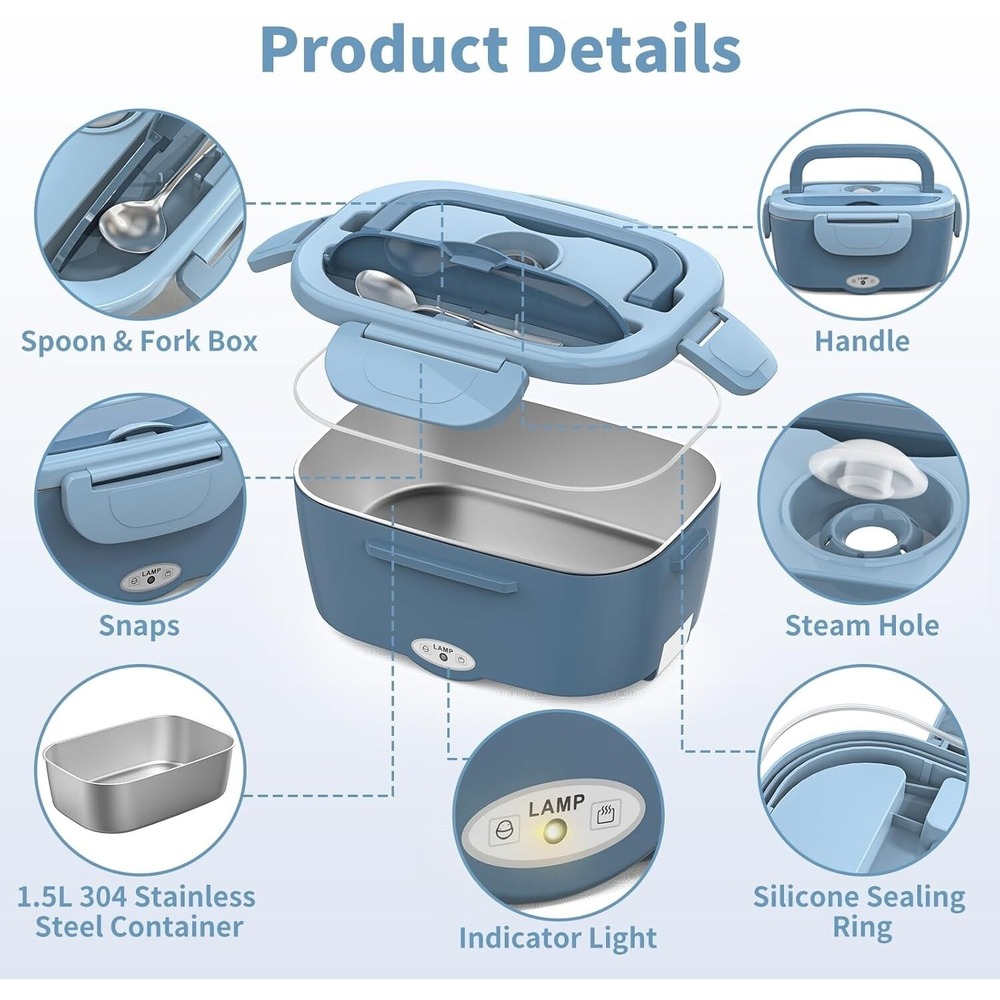 Electric Lunch Box for Adults 80W with Temperature Display Heated Lunch Box Food - Picture 2 of 4